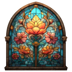 Vibrant Floral Stained Glass Window Art in Arched Design
