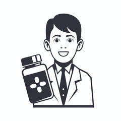 Smiling Doctor Holding Medicine Bottle, Health Care, Wellbeing, Medical on White
