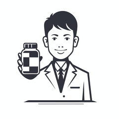 Young Doctor Holding Pill Bottle on White Background