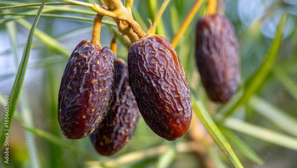 Poster a bountiful harvest is symbolized by the numerous ripe dates that are clustered and hanging from a t
