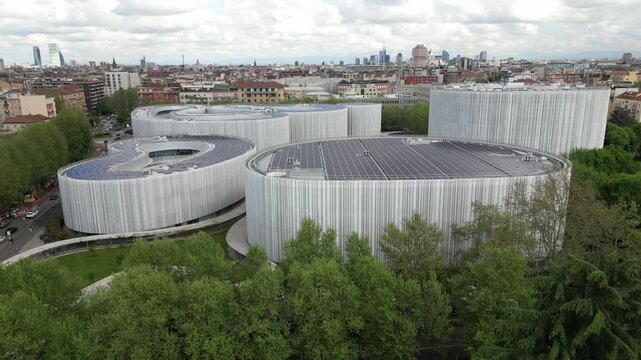 Europe Italy Milan 08,19,2025  The new SDA Bocconi campus,School of Management. Modern building with classrooms. Green revolution  Ecological energy skyline,  Aerial view of solar panels on the roof
