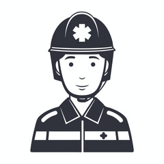 Paramedic Icon, Smiling, Wearing Helmet & Uniform on White Background