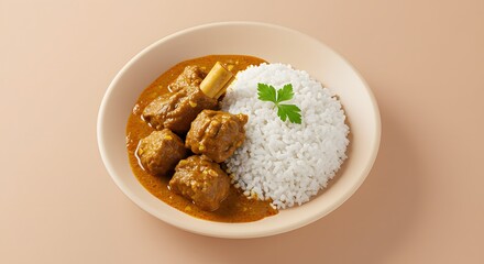 Mutton Curry with Rice, Indian Cuisine