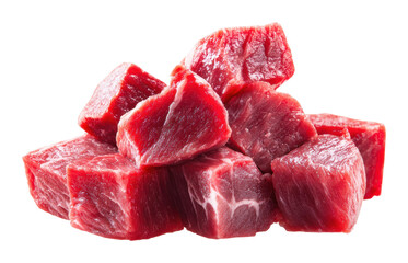 Raw beef cubes for cooking kitchen food bright light isolated on transparent background