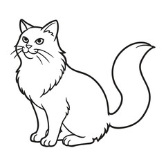 Outline drawing of a fluffy cat sitting and looking up