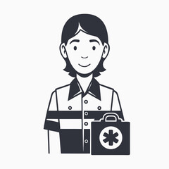 Smiling EMT with Emergency Kit on White Background Design