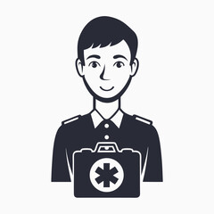 Smiling Male Medic with First Aid Kit in Uniform Icon on White Background