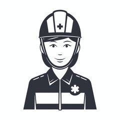 Paramedic Icon Smiling Woman in Helmet and Uniform on White Background