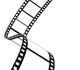 Black and white illustration of a curved film strip, suitable for designs related to movies and cinematography. Vector illustration on white