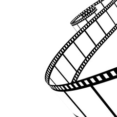 Black and white illustration of a curved film strip, suitable for designs related to movies and cinematography. Vector illustration on white