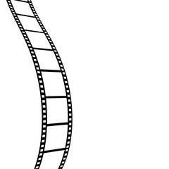 Black and white illustration of a curved film strip, suitable for designs related to movies and cinematography. Vector illustration on white