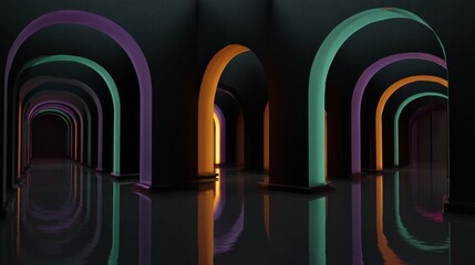 Backrooms creepy three dimensional design. Liminal space  abstract interior. Alone in abandoned building 3d render illustration, nightmare or a bad dream. Game concept