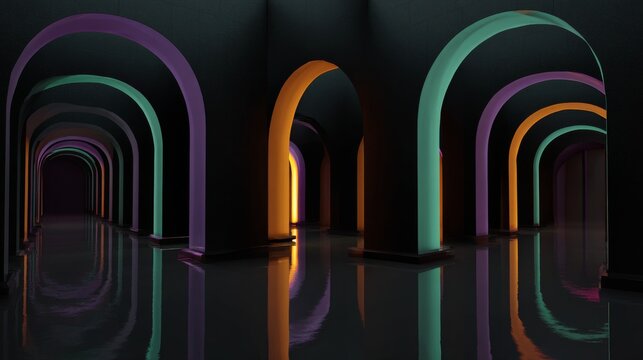 Backrooms creepy three dimensional design. Liminal space  abstract interior. Alone in abandoned building 3d render illustration, nightmare or a bad dream. Game concept