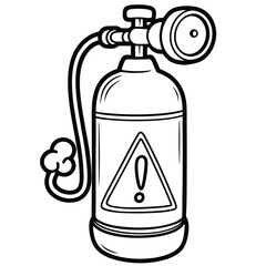 Outline Hazard Tank with Exclamation Mark Symbol on White Background