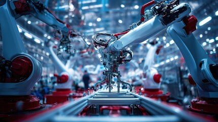 Industrial Automation: Advanced Robotic Arms in a High-Tech Manufacturing Facility