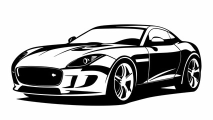 Obraz premium Illustration of a sleek black and white sports car with detailed wheel design and aerodynamic features silhouette