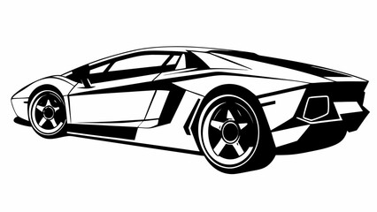 Fototapeta premium Illustration of a sleek black and white sports car with detailed wheels and sharp body lines design view silhouette