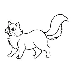 Cartoon outline of a fluffy cat walking