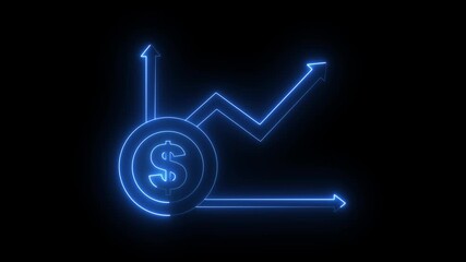 glowing neon dollar growth chart icon animation on black background. Neon Business and Financial Progress Symbol. glowing financial growth chart icon with upward arrow and dollar coin. - Powered by Adobe