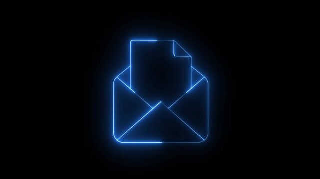 glowing neon open envelope icon animation. Animation of a delivered letter icon. An opening envelope. neon Mail envelope, incoming mail, Sending mail icon animation.