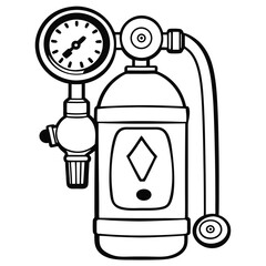 Outlined Oxygen Tank with Gauge and Valve on a Clean White Background