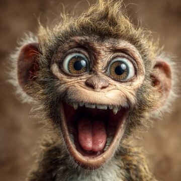 looped generated animation. The monkey screams and looks