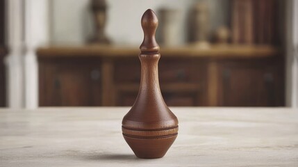 Elegant Brown Wood Decorative Object with Classic Design on White Marble Surface