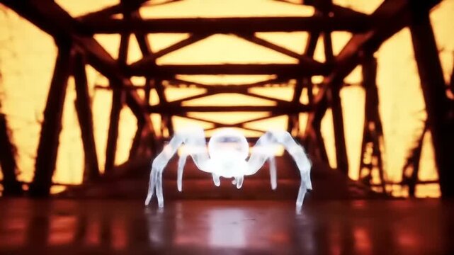 Glowing spider in industrial bridge