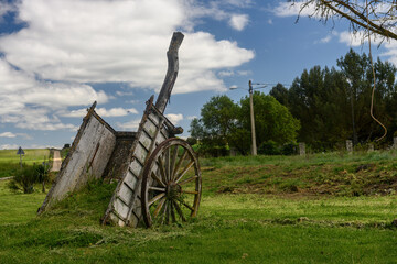 Old wooden ox cart in Cordovilla la Real, Palencia province countryside