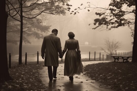 Aesthetic Photography middle age couple walking outdoors nature. - Powered by Adobe