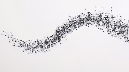 Elegant abstract composition of flowing black lines on a clean white canvas