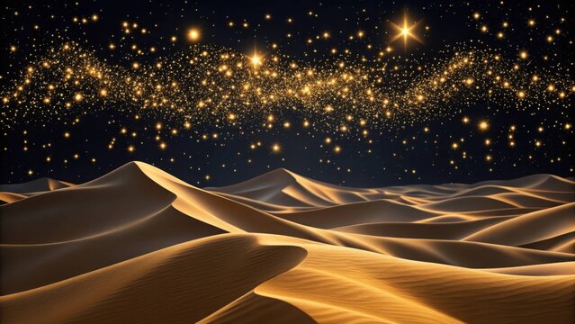Magical desert landscape under a starry night sky, evoking a sense of wonder and adventure