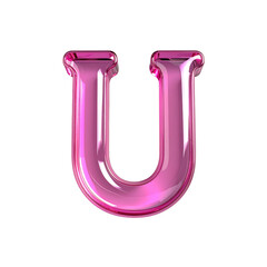 Glossy pink letter U, uppercase typography isolated on transparent background