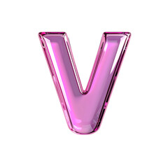 Glossy pink letter V metallic look on transparent background