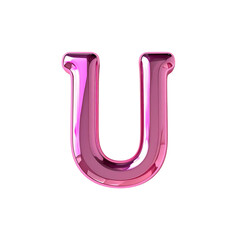 Shiny pink letter U glossy alphabet rendering on transparent background