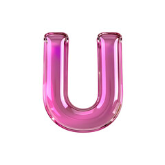 Glossy pink letter U font render on transparent background