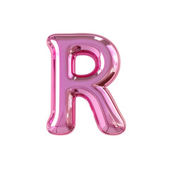 Glossy metallic pink letter R on a dark transparent background