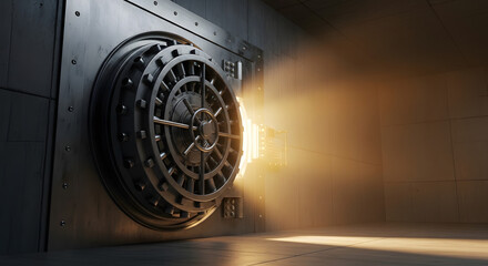 Unlocking a secure vault bank location digital artwork mysterious environment close-up view security concept