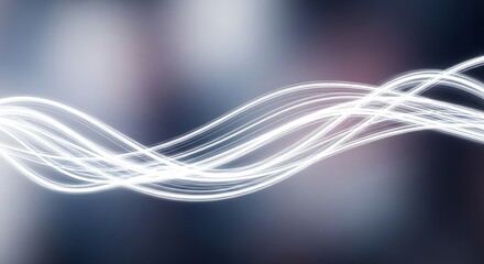 Abstract White Lines Glowing on Blurred Blue Background