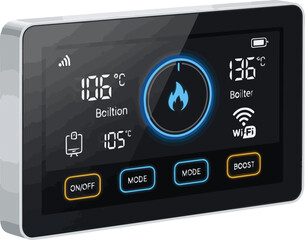 Isolated a Smart control panel household gas boiler closeup 3d vector art with white background.