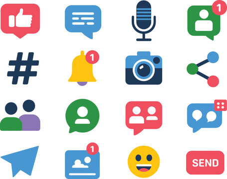 Social engagement glyph collection &mdash; clean vector icons for profiles, likes and group interactions