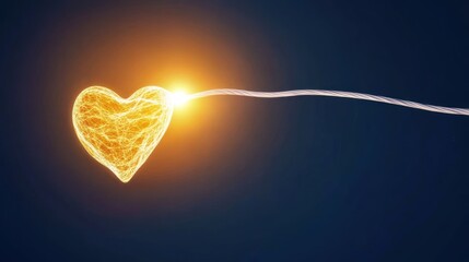 Electrical heart, symbolizing connection and energy, on dark blue background, power line