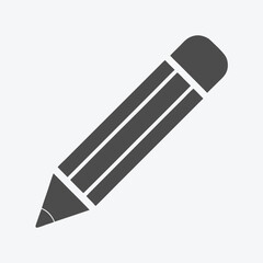 Simple Gray Pencil Tool with Eraser on White Background