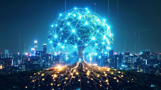 Digital Tree of Life: Technology, Nature, and Cityscape Fusion