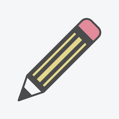 Yellow Pencil with Pink Eraser on a White Background Simple Design Icon