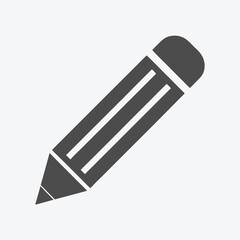 Simple Gray Pencil Icon with Eraser Isolated on White Background Drawing Tool