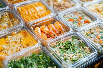 Assorted food in plastic containers view