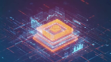 Complex quantum computing processor managing big data and cryptocurrency transactions. Featuring futuristic holographic charts and graphs. Showcasing artificial intelligence and blockchain technology - Powered by Adobe