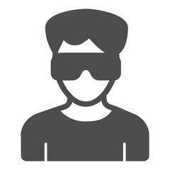 Guy in sunglasses solid icon, vision treatment concept. Vector graphics. Blind man with glasses, profile avatar sign on white background, glyph style icon for mobile or web design.