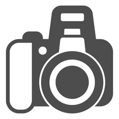 Camera with objective and flash solid icon, optical equipment concept. Vector graphics. Photo camera sign on white background, glyph style icon for mobile or web design.